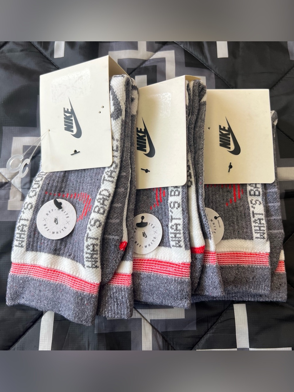 Nike Off-White Crew Socks Grey Orange Men's Medium CN5786-020 Lot of 3 NWT DS